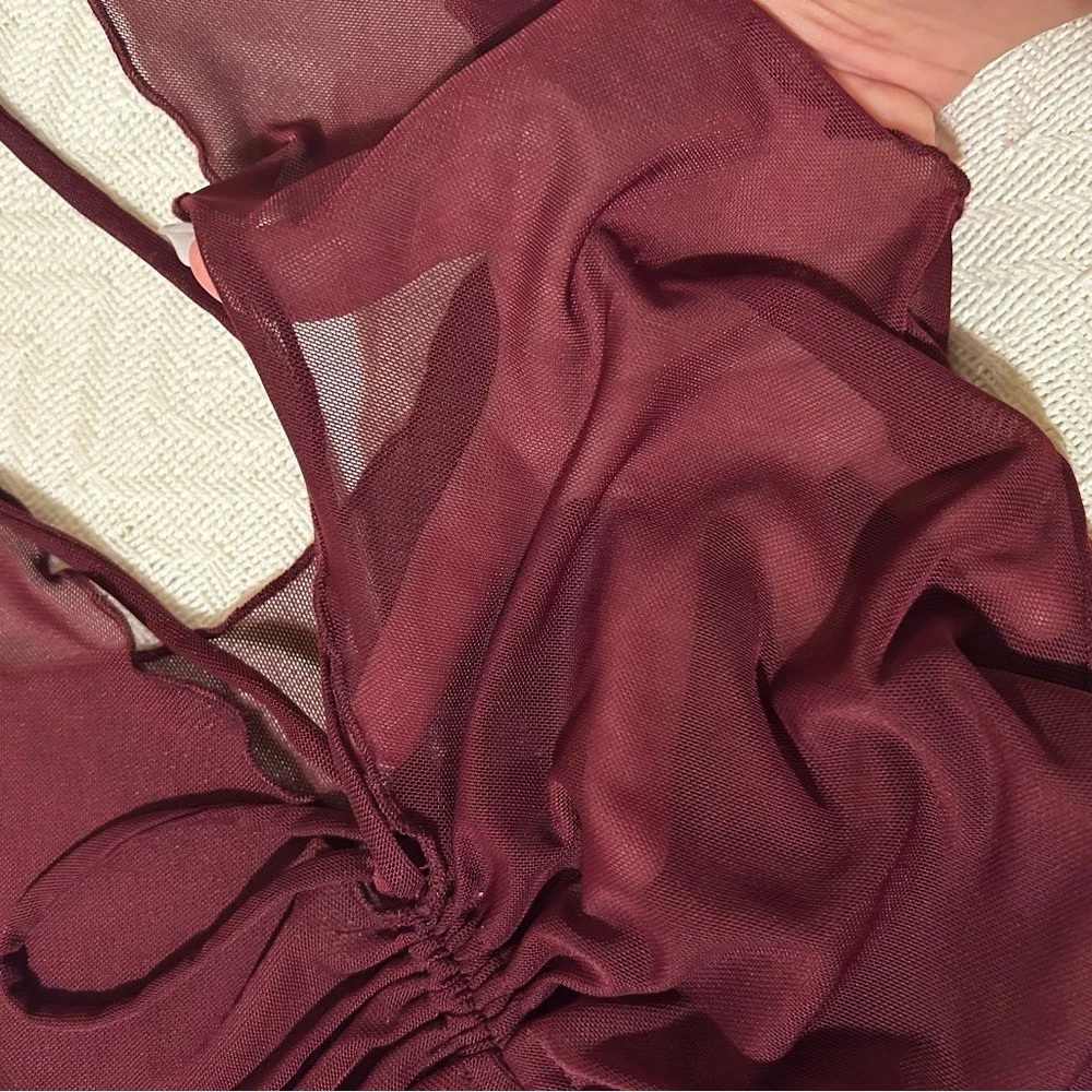 Mixed Threads Burgundy Ruched Crop Top - Picture 4 of 4